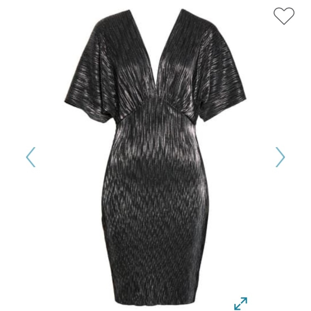 Metallic Plunge Neck Dolman Sleeve Minidress